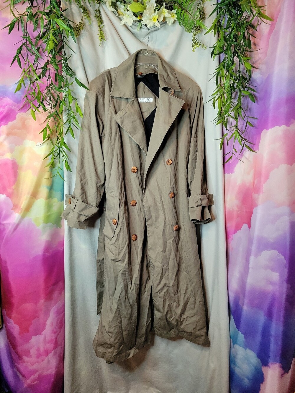 Classic Tan Trench Coat W/ Double Buttons Waist Tie & Removable Liner